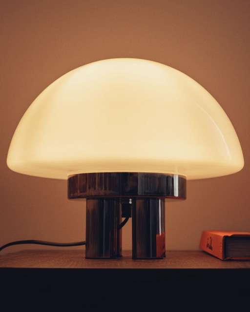Vintage 70s Italian Design Table Lamp Opaline Glass Chrome – tafellampen