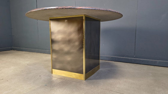 Image 1 of Tavolino centrale vintage rotondo in granito e ottone di Belogchrom, anni '70.