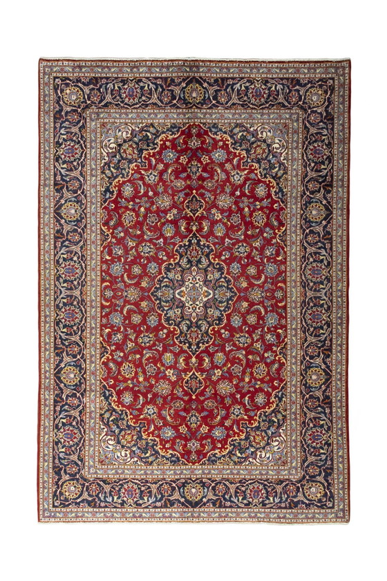 Image 1 of Handgeknoopt rood Keshan oosters tapijt - 299 x 201 cm