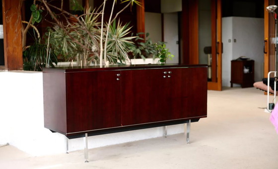Image 1 of Solid Wood and Steel Sideboard France Circa 1970 Négroni Edition