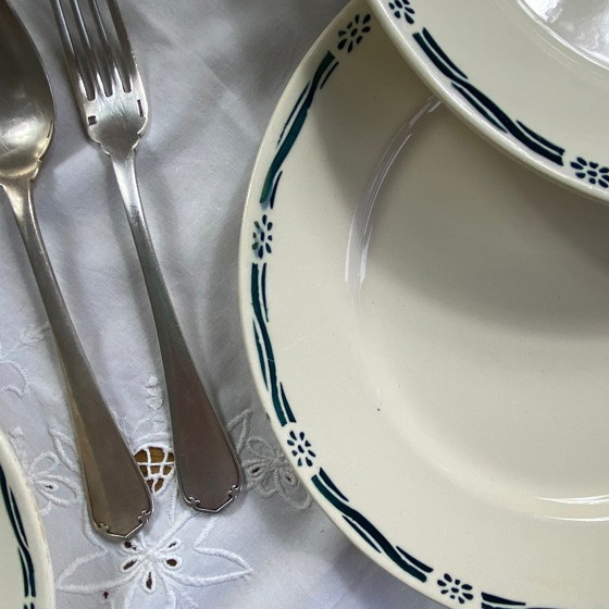 Image 1 of Ensemble de 6 assiettes plates faïence ancienne Badonviller modèle Epinal vert 