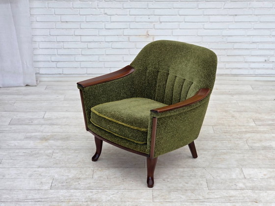 Image 1 of Anni '70, poltrona norvegese, tessuto d'arredamento verde, legno di teak.