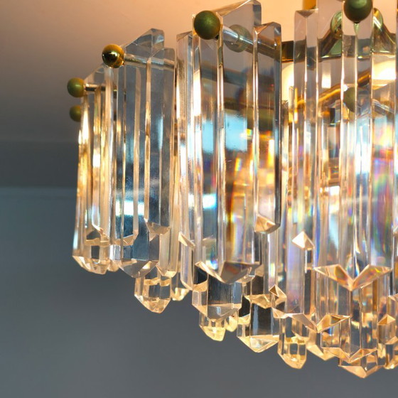 Image 1 of Lampadario da soffitto XL Kalmar anni '70 in vetro ghiacciato con ottone