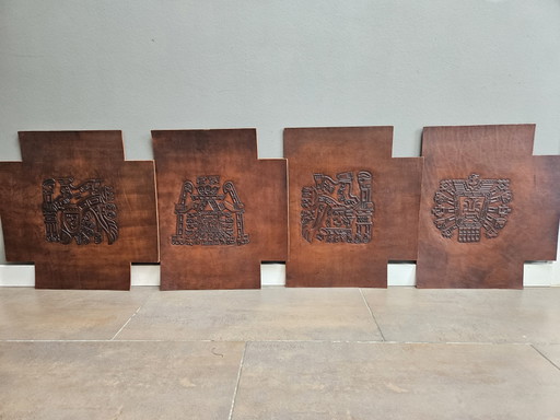 Set van 4 Vintage Leren Wandpanelen/Meubelinzetten Stijl Angel Pazmino