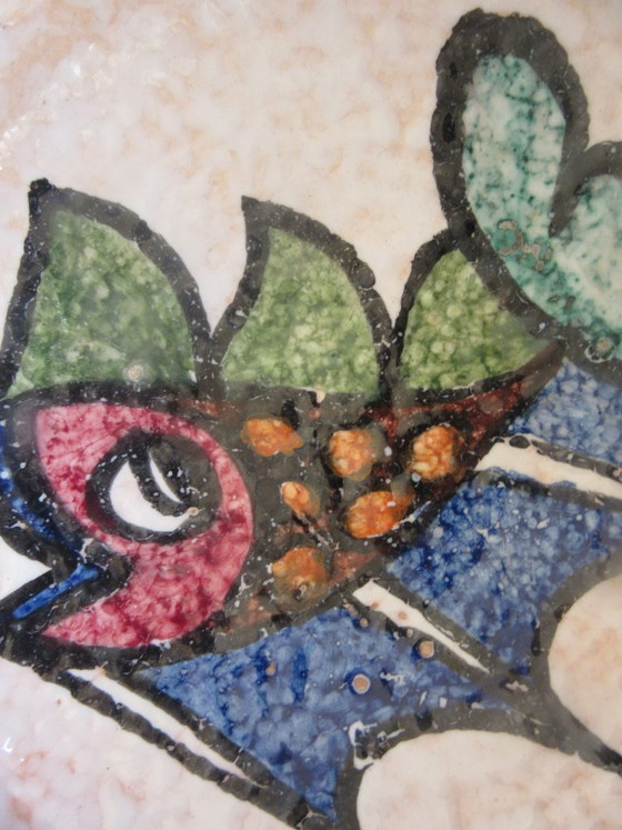 Image 1 of Piccola casseruola in ceramica con decorazione a forma di pesce, ceramica artigianale, realizzata a mano, rif. 110726