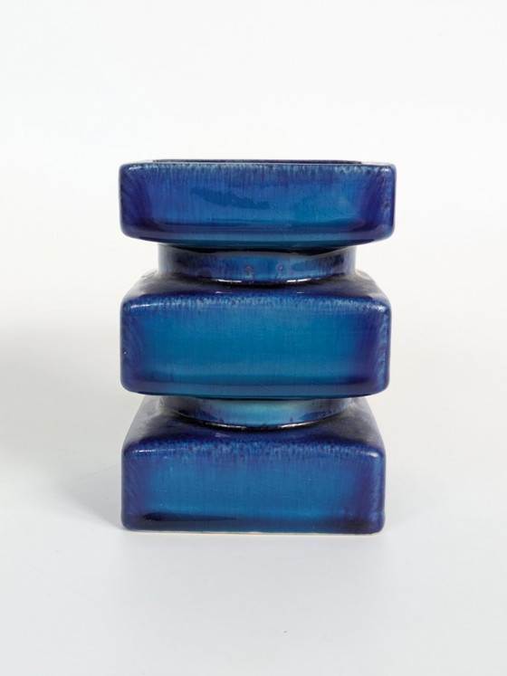 Cari Zalloni for Steuler Vase, Model 510, Space Age Ceramic Pillar, Cobalt & Turquoise (photo 3 of 16)