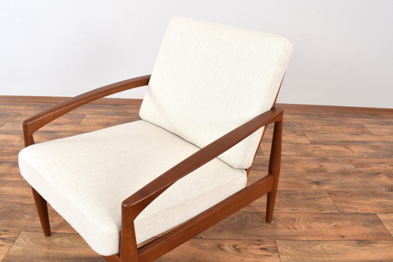 Image 1 of Chaise longue en teck à couteaux de papier entièrement restaurée par Kai Kristiansen pour Magnus Olesen, 1960S