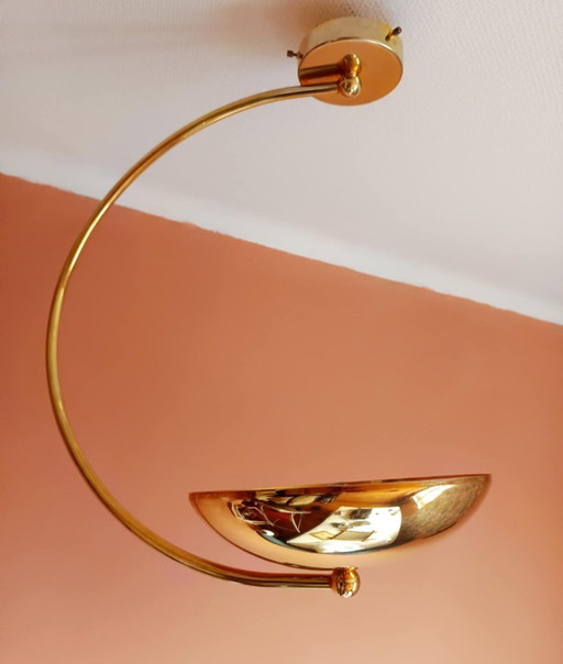 Vintage gold metal arc pendant light, 1980s