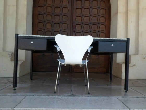 Groot metalen, houten & granieten bureau, 1980 – Gepolijst staal, Industrieel (photo 6 of 11)