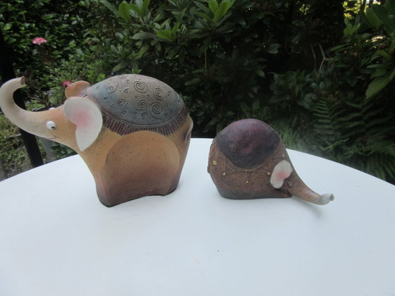 Image 1 of 2 Elephant Statues Figurines Ceramic Stoneware Mid Century Modern