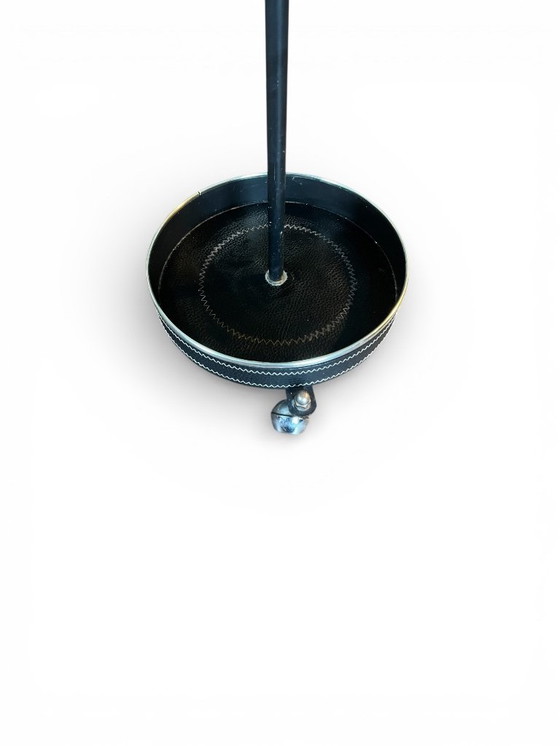 Image 1 of Vintage standing ashtray on wheels – Mid-Century, Space Age ashtray, black metal, 1970s