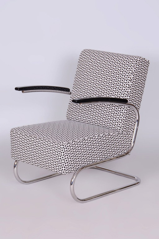 Restored Bauhaus Armchair, By W. Gispen For Mücke-Melder, Chrome, Czech, 1930s – fauteuils, Metal, Textile