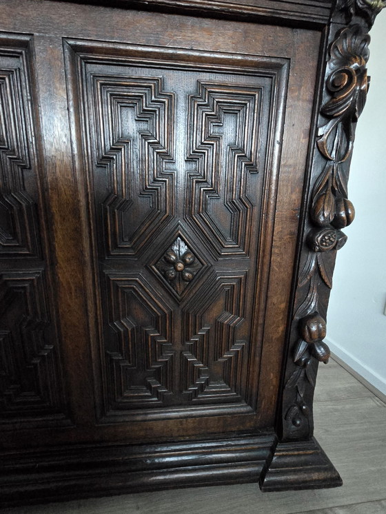 Image 1 of Antique cabinet with stained glass