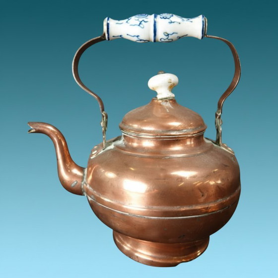 Image 1 of Antique copper kettle on dito rechaud