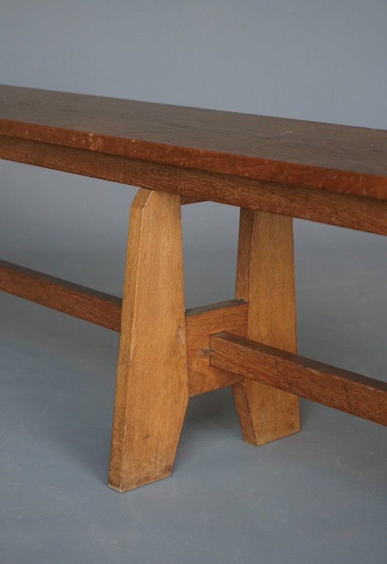 Image 1 of Long banc d'église vintage de l'école Bossche