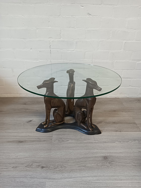 Image 1 of Coffee table, 3 Greyhounds as standard. Heavy, brass or bronze.