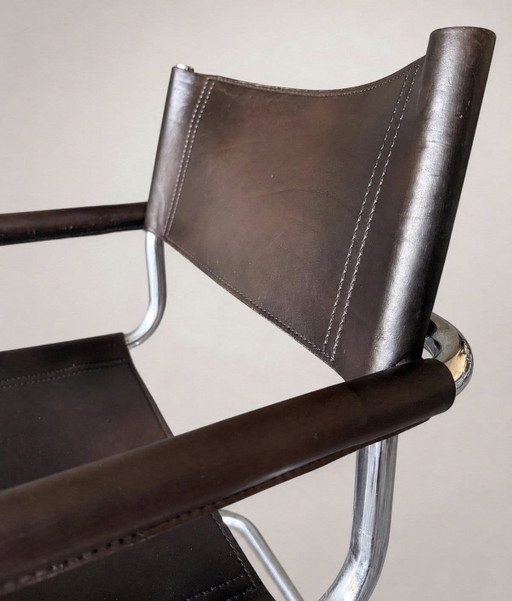 6 vintage Mart Stam S34 armchairs for Linea Veam, Italy, dark chestnut brown leather