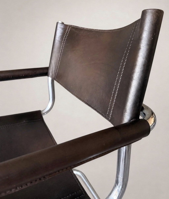 Image 1 of 6 vintage Mart Stam S34 armchairs for Linea Veam, Italy, dark chestnut brown leather