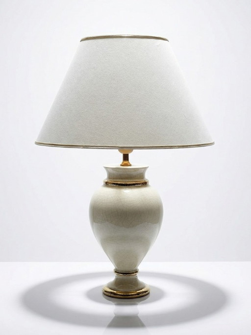 Crackle-glazed ivory and gold earthenware lamp, attributed to Le Dauphin, 1980s-90s