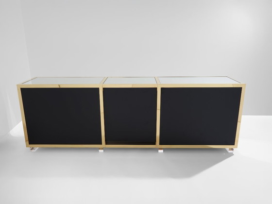 Image 1 of Michel Pigneres brass mirrored lucite feet sideboard 1970s
