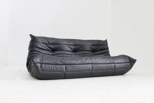 Canapé 3 places Ligne Roset vintage Togo cuir noir 2015