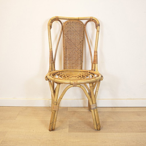 Sedia vintage in vimini e bambù, Spagna, anni &#39;70