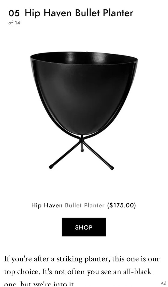 Image 1 of VASO A PROIETTILE ANNI '50/'60 VINTAGE VASO PER PIANTE SU 3 GAMBE