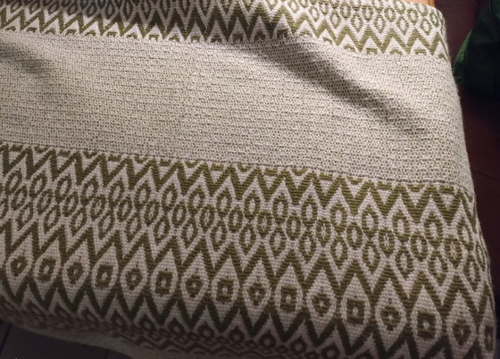 Vintage Woven Tablecloth Olive Green/Beige With Fringes – Decorative Objects, Textile (photo 4 of 5)