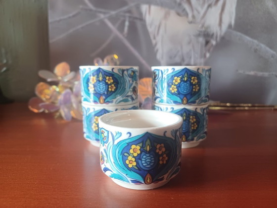 Image 1 of Set van 5 vintage Villeroy & Boch Izmir eierdopjes - Blauw stempel jaren 70