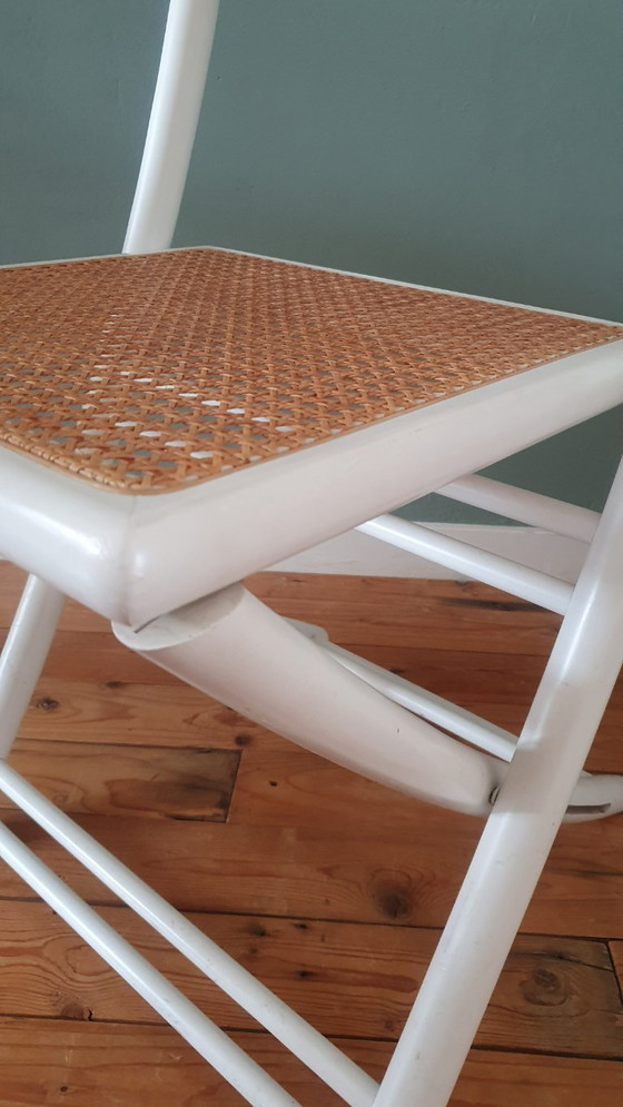 Image 1 of Set of 2 White Design folding chairs with cane / webbing upholstery