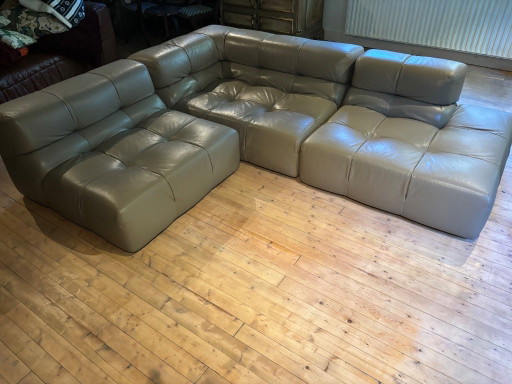 B&B Italia, Tufty time, graugrünes Leder (AF152), 3-teiliges Set, Top-Zustand