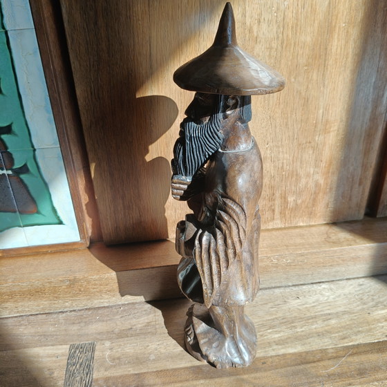 Image 1 of Large Hand-Carved Wooden Chinese Scholar Sculpture | 54 cm | Solid Wood