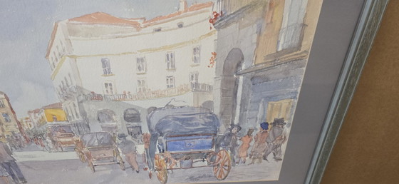 Image 1 of Original Watercolor by Alfredo Beatrice - Historical View of Caserta/Naples