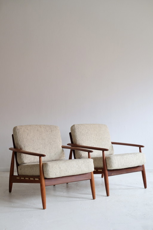 Set di 2 poltrone danesi vintage anni '50/'60 – fauteuils, Wood, Textile