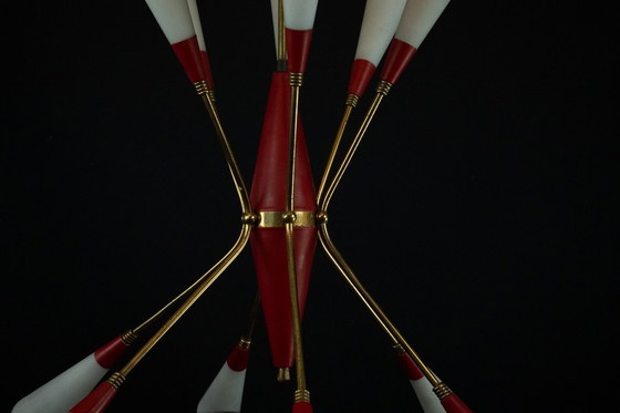 Image 1 of Araña de 12 luces de mediados de siglo a la manera de Stilnovo. Italia años 50