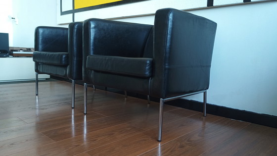 Image 1 of 2x Leather Vintage Ikea Klappsta cube chairs