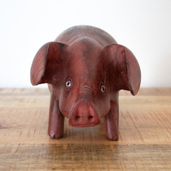 Image 1 of Statue de cochon en bois, style rustique