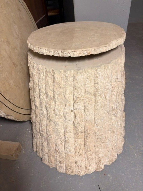 Image 1 of Brutalist travertine composite coffee table