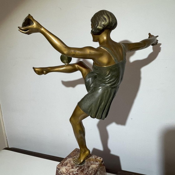 Leonildo Giannoni, Art Deco Nude Dancer with Discs, 1930s, Polychrome Bronze – Sculpture, Marble (photo 7 of 11)