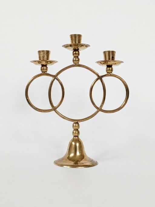 Candélabre vintage en laiton, porte-bougie conique à 3 bras, style milieu du siècle