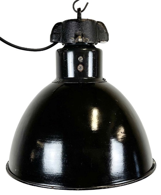Image 1 of Lampada a sospensione in smalto nero Bauhaus industriale, anni '30