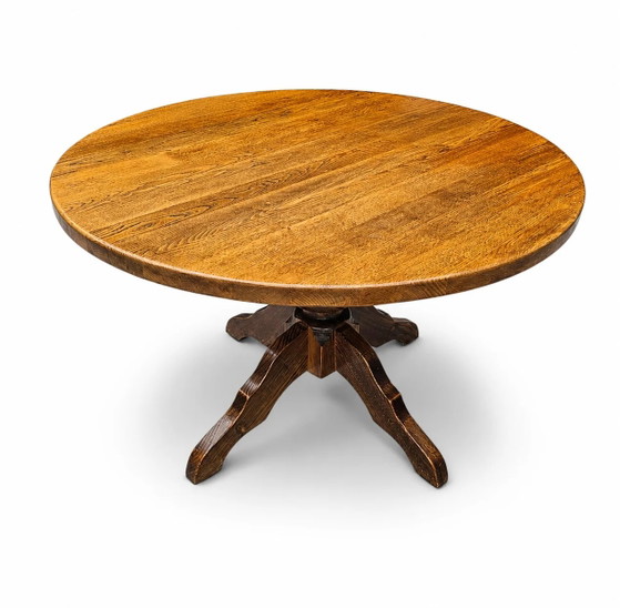 Mesa de comedor de roble macizo / también conocida como mesa de monasterio / con un robusto pedestal central (photo 3 of 13)