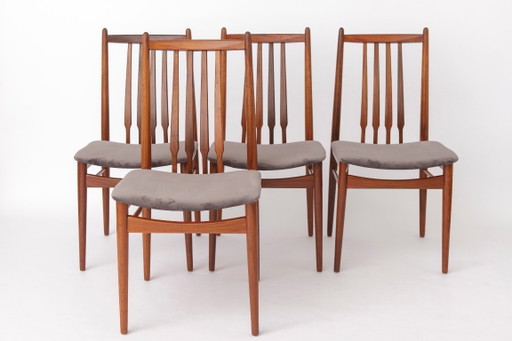 Set of 4 Vintage Rosewood Dining Chairs, German Mid-Century Modern, 1960s, Newly Upholstered