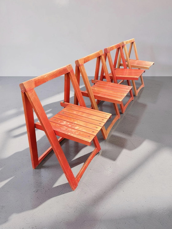 Set van 4 vintage ‘Trieste’ klapstoelen – Aldo Jacober voor Bazzani, jaren 60 retro oranje – Wood (photo 5 of 11)