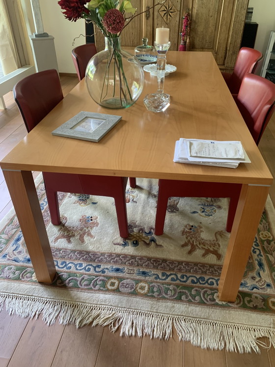 Schöner Kirschholz Esstisch mit 6 Leder Designstühlen – Esszimmergarnitur, Wood, Leather (photo 7 of 8)