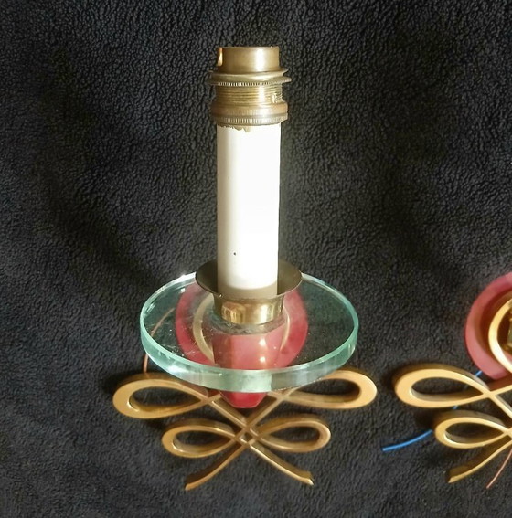 Image 1 of Applique da parete in bronzo e vetro di Jules Leleu, in stile Art Déco.