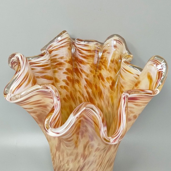 Image 1 of 1970s Exquisite Michielotto Murano Glass Draped Vase. Made in Italy