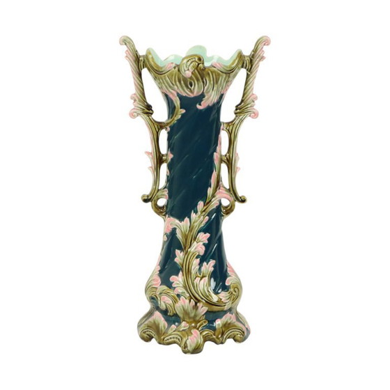 Image 1 of Antieke Blauwe Art Nouveau Vaas Rococo Stijl