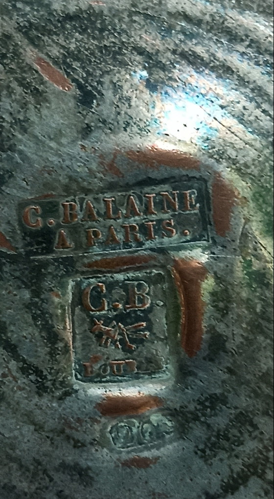Image 1 of Paire de chandeliers anciens « C. Balaine à Paris » — cuivre plaqué bronze, style Empire, première moitié du XIXe siècle
