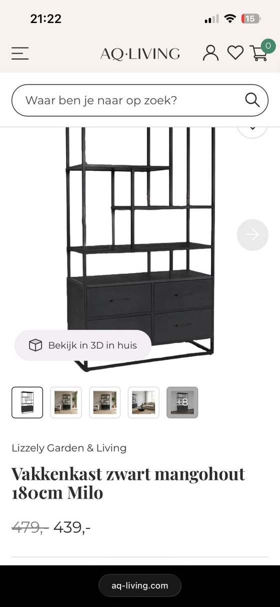 Image 1 of Armoire en métal noir et bois (de manguier) avec tiroirs